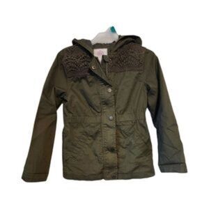 SO Girls Army Green Hooded Jacket with Lace Accents Size 6 6X Lightweight Coat